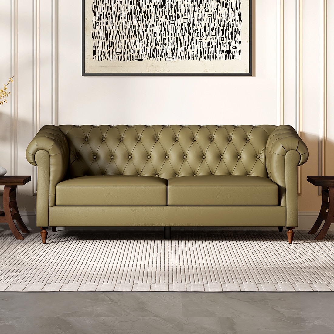 Fairmont 3 Seater Leatherette Sole in Olive Green Colour - Durian