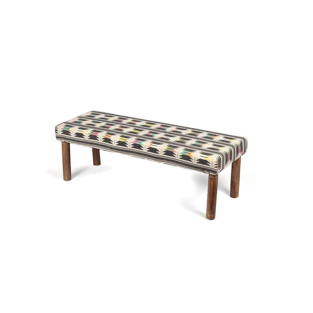 Asteria Solid Wood 2 Seater Bench In Stripe White Jackard Fabric