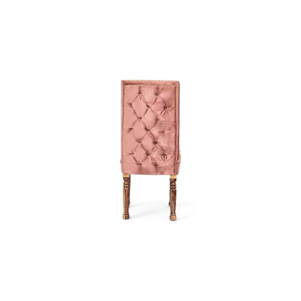 Rosslyn wood Accent Set of 2 Dining Chairs in Coral Pink Velvet Upholstery with TEAK FINISH