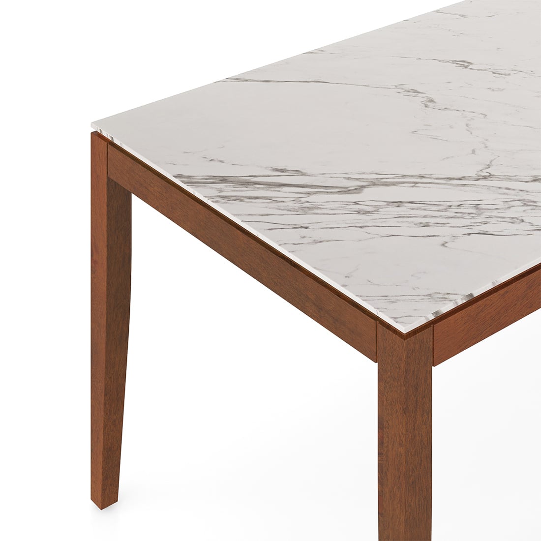 Emry Rectangular Statuario Ceramic 6 Seater Dining Table In Honey Finish