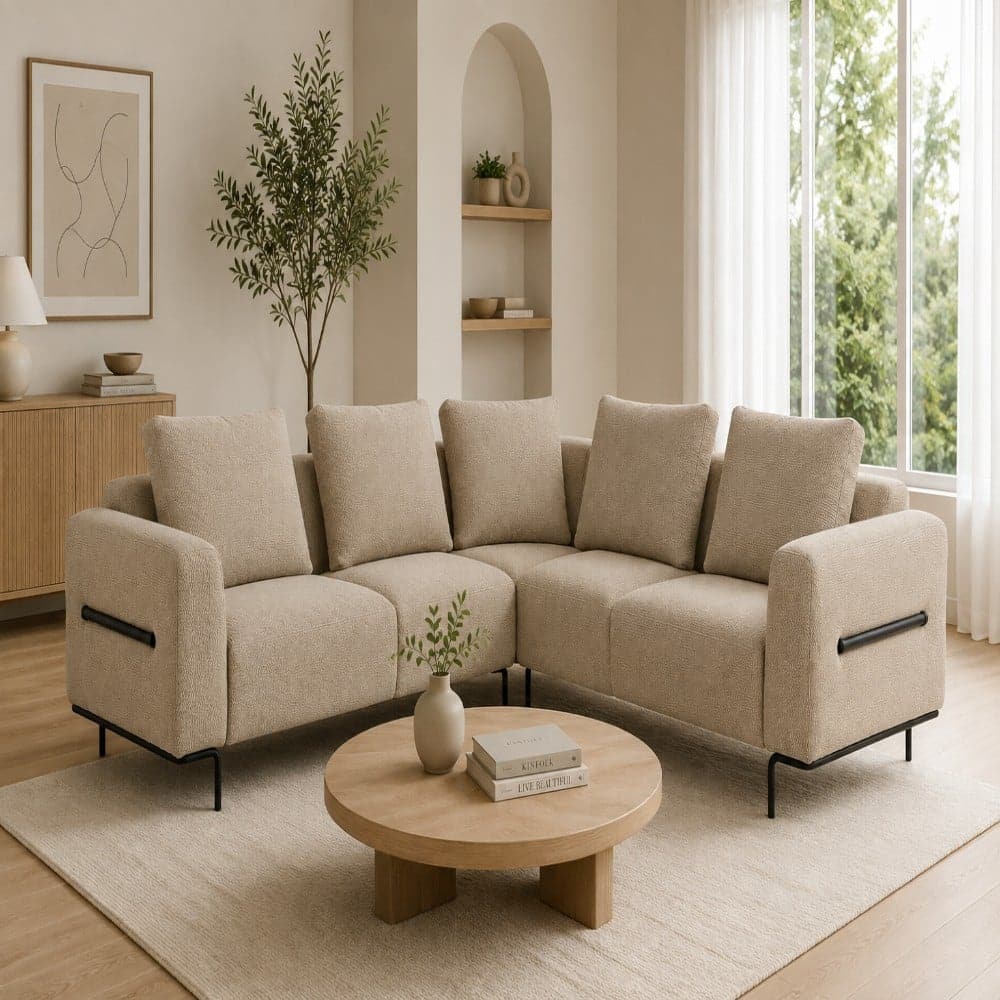 Milo Ergonomic Modular Corner Sectional Sofa 6 Seater Black Metal Legs Beige