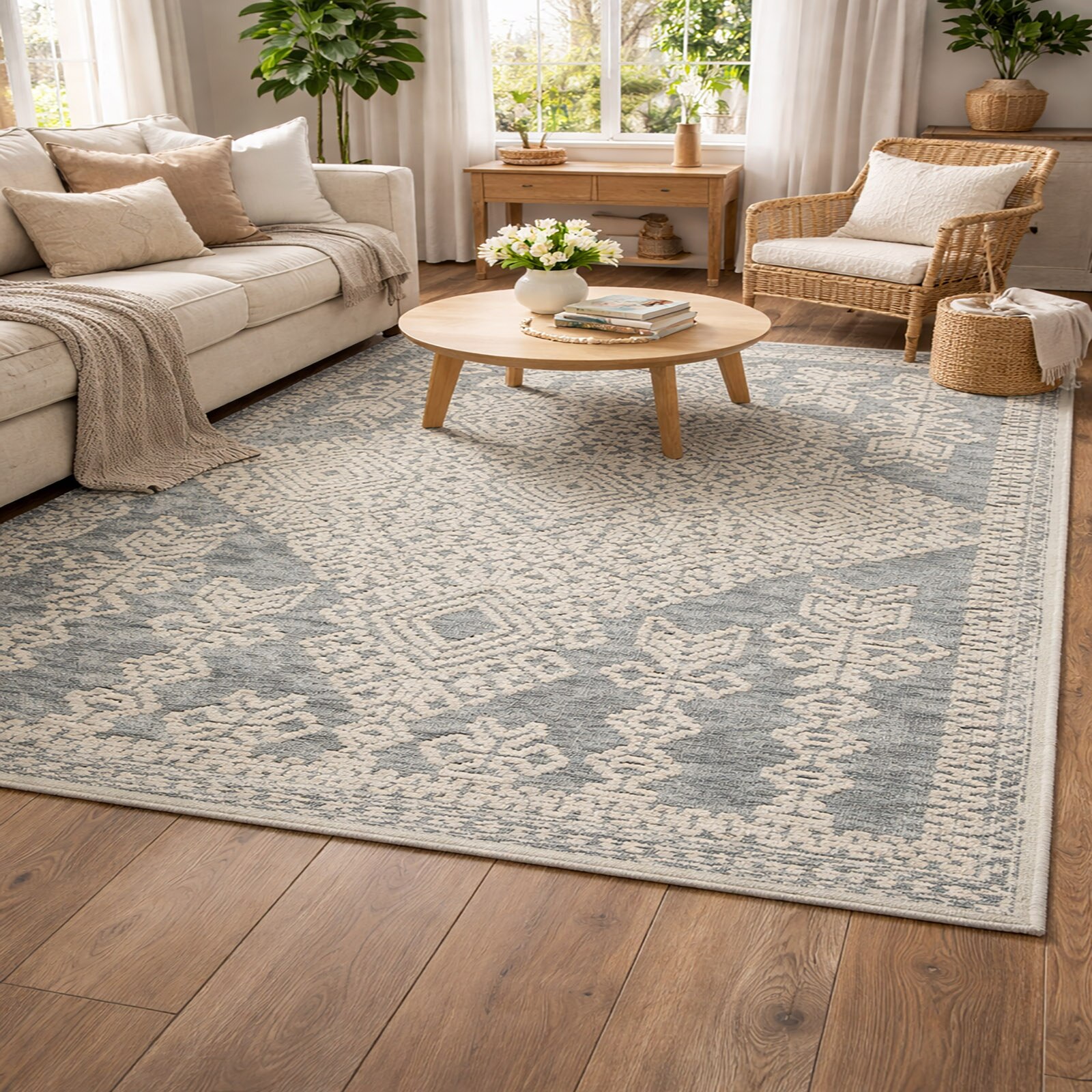 MACCON Wool Rectangle Carpets Hand Tufted in Blue Colour