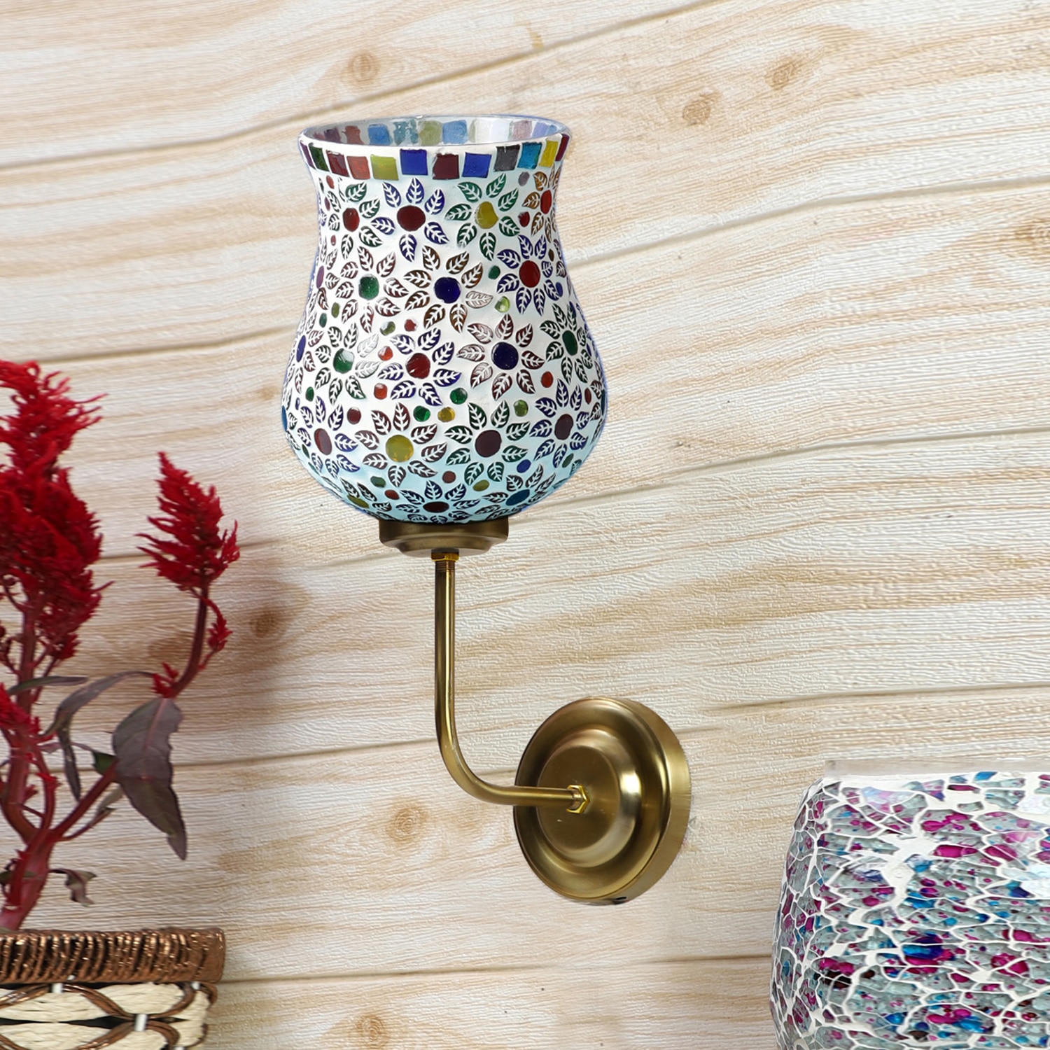 Devansh Metal Electric Wall Light in Gold Colour with Multicolor Shade Count of 1 Light - Devansh