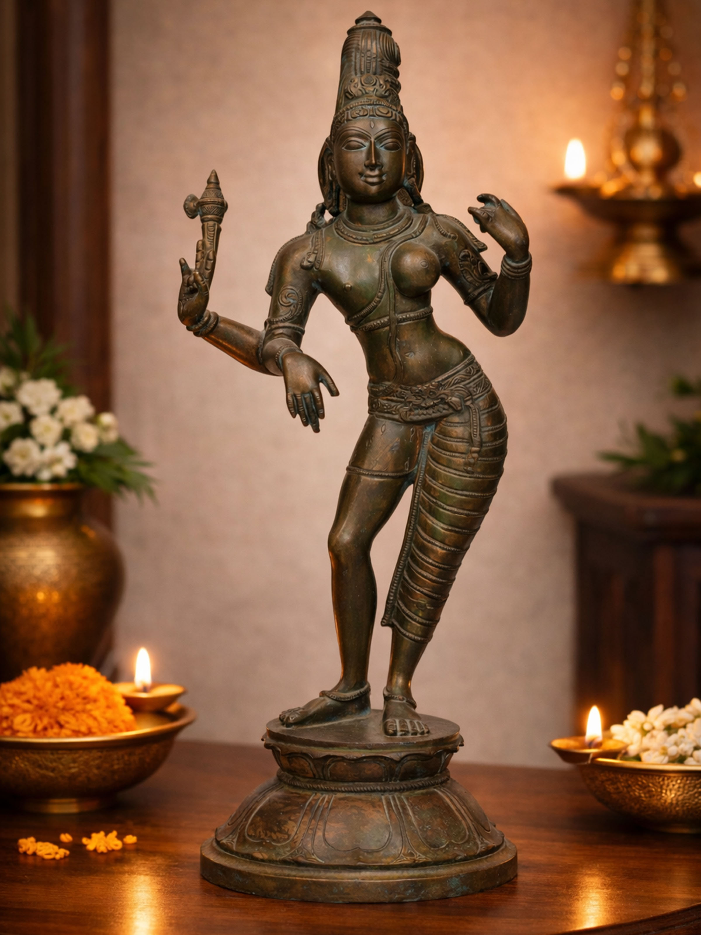 Bronze casting Ardhanarishwar idol in traditional Indian sculpture style