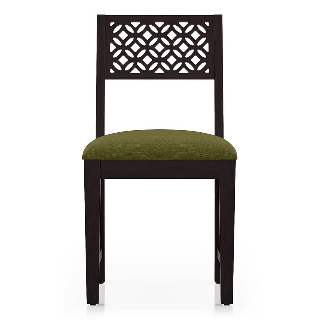 Alaca Solid Wood Dining Chair Set Of 2 In Mango Mahogany Finish & Olive Fabric Colour