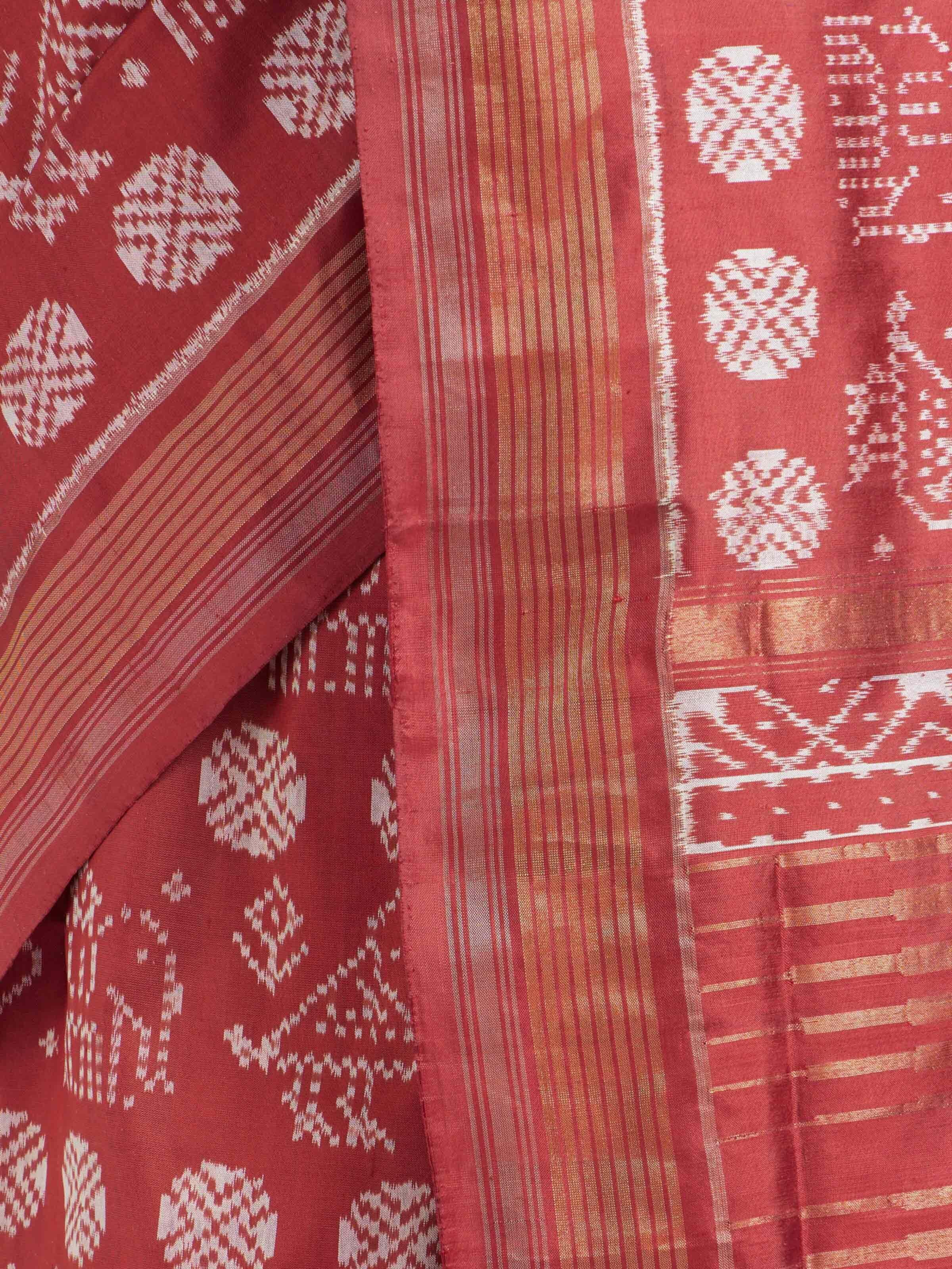 Red Silk Pochampally Single Ikat Saree