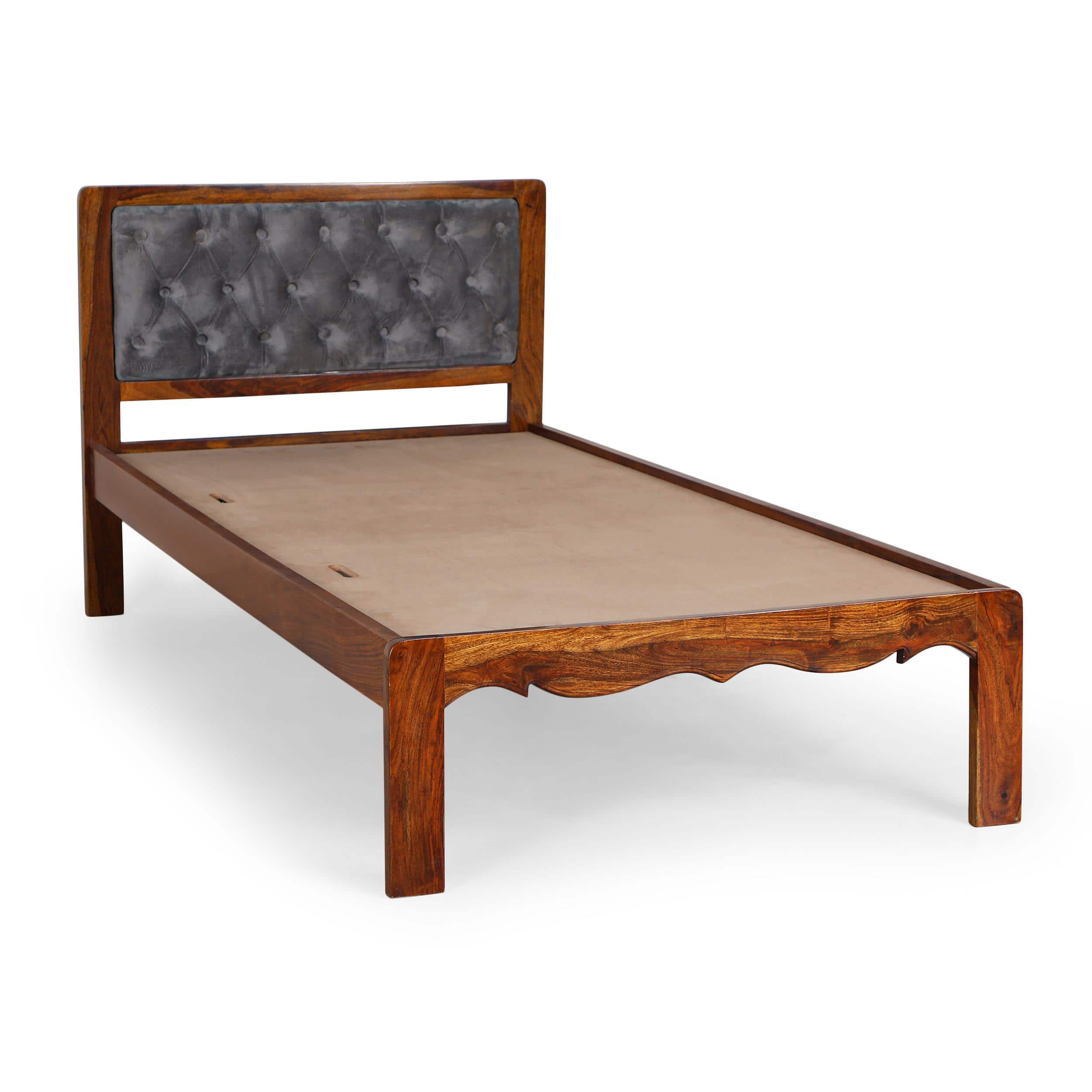 Buttoned Solid Wood Non Storage Single Bed in Provincial Teak Finish