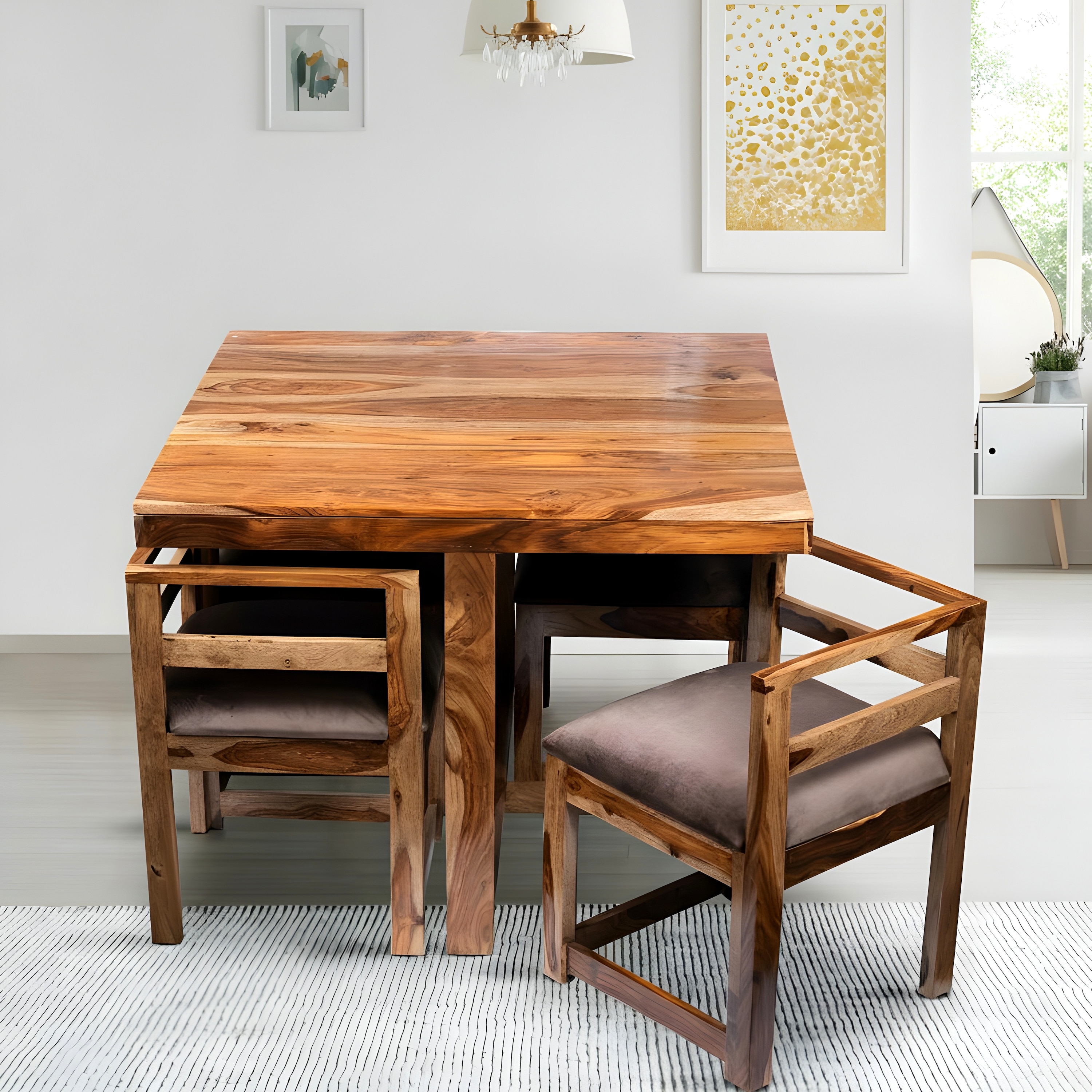 Kingston Sheesham Wood Accent 4 Seater Dining Table Set