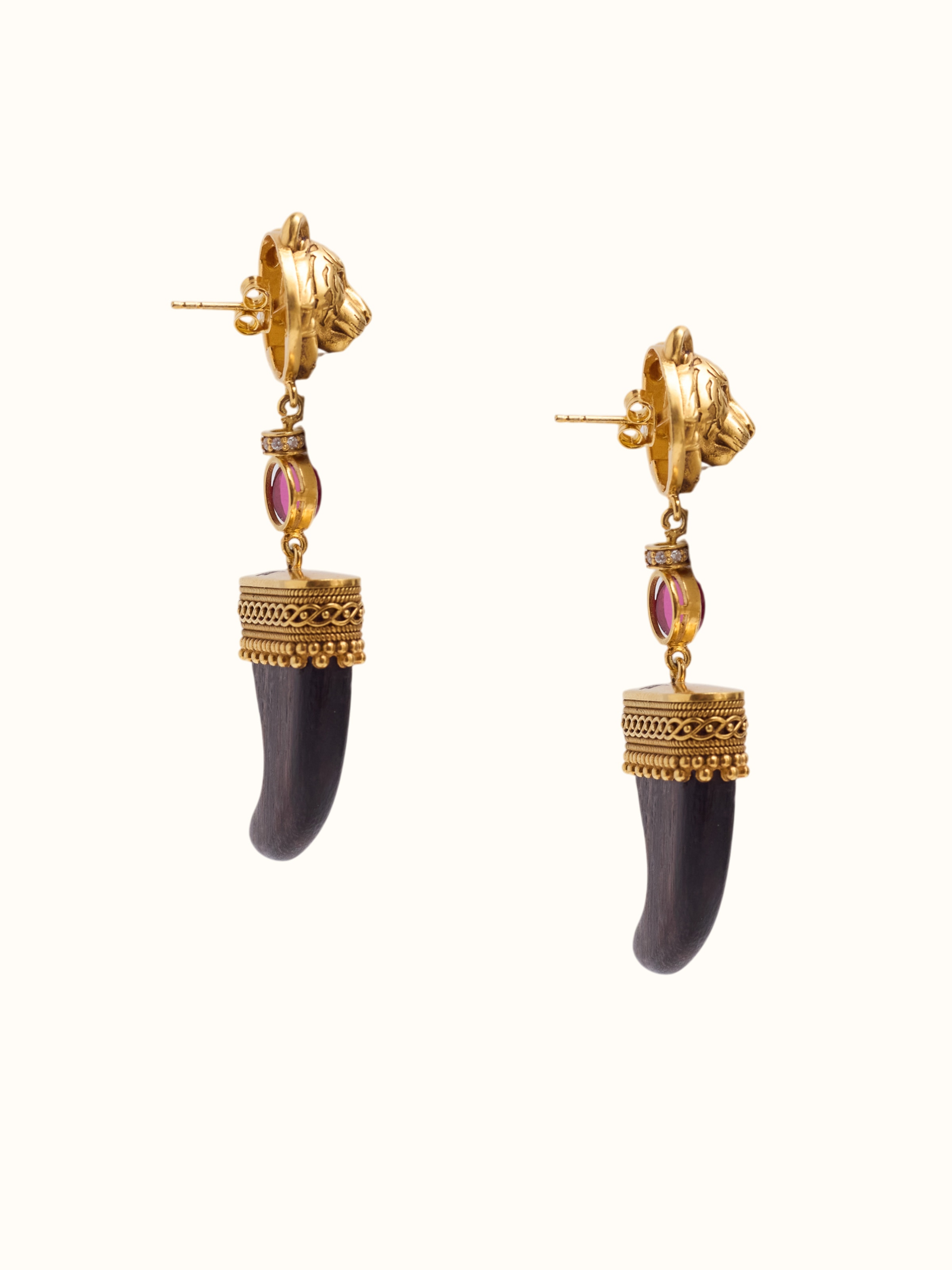 Carved Wood & Silver Drop Earrings