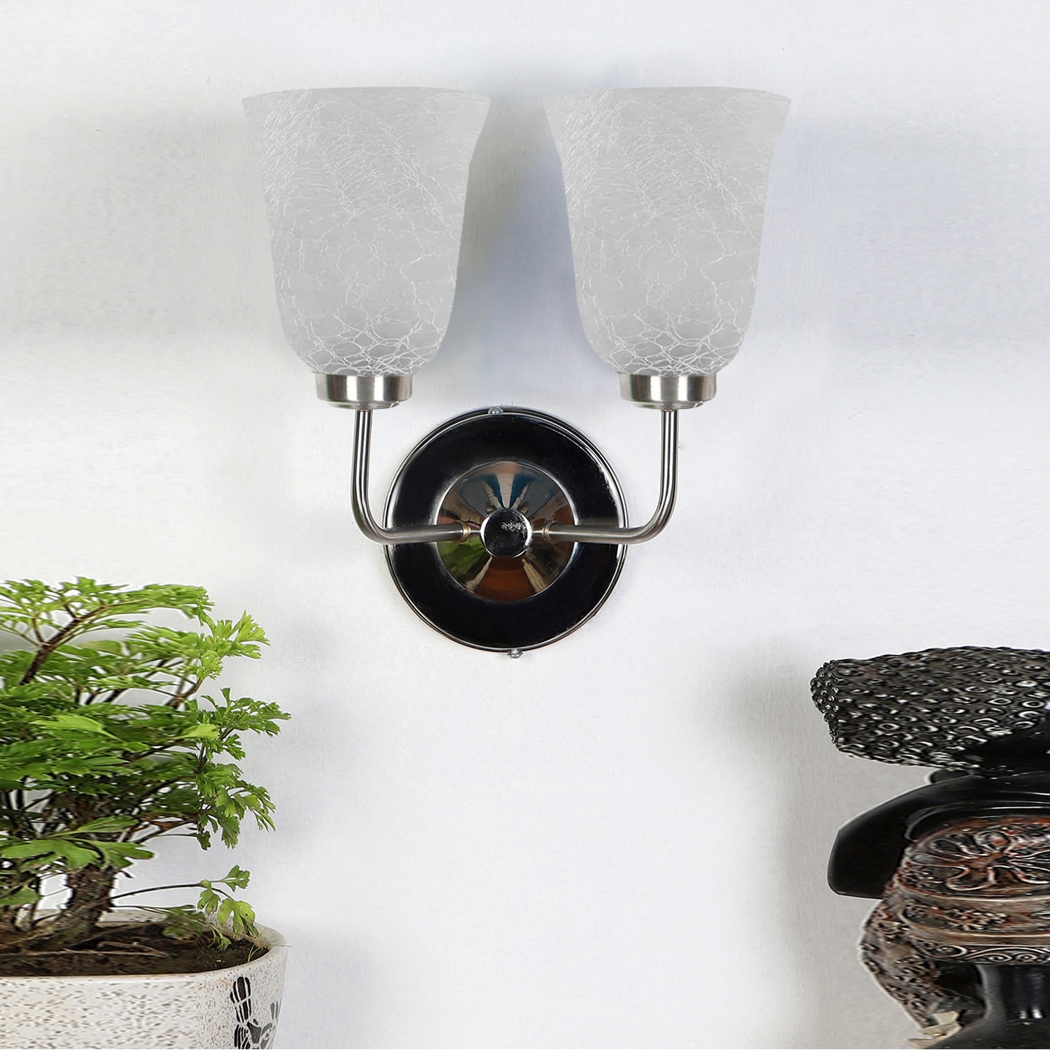 Devansh Metal Electric Wall Light in Steel Colour with White Shade Count of 2 Lights - Devansh