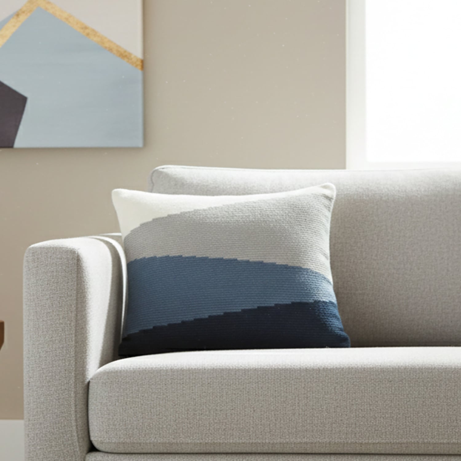 Cozy Kaleidoscope Blue Knitted Cushion Cover  16X16 Inches - Pluchi