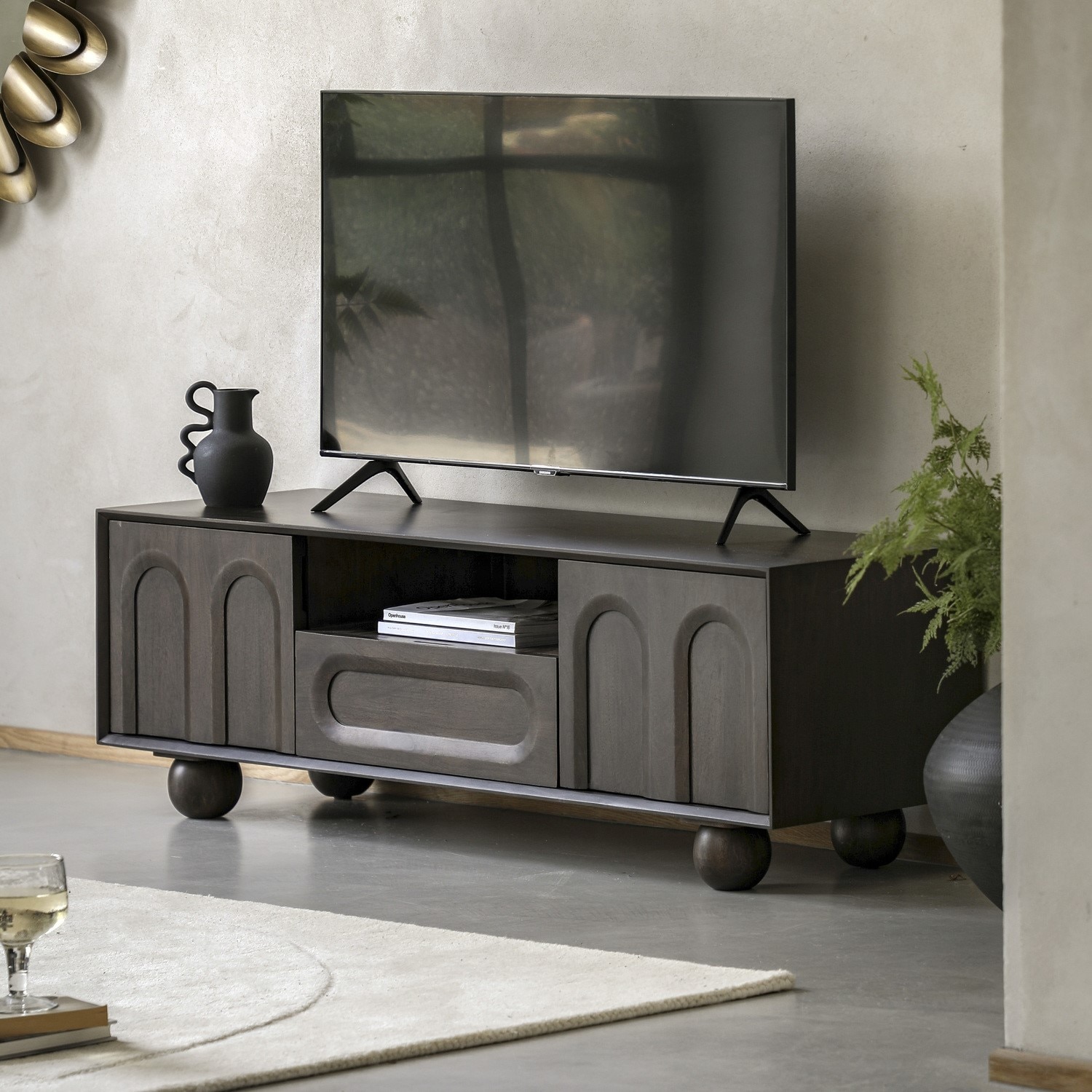 Isis Solid Wood TV Stand with 2 drawer 1 Drawer in Walnut Finish-image-17