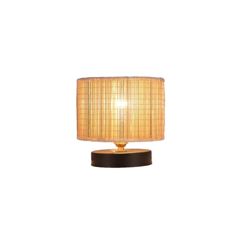 Geoffrey Beige Bamboo Shade Table Lamp with Black Iron Base
