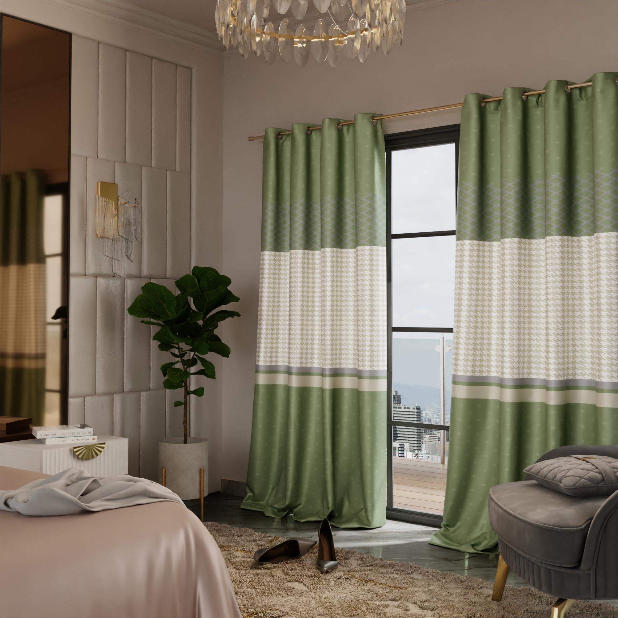 Stoa Paris Satin Curtain for Door, 70% Blackout Curtains, Sun Protection, Set of 2, Versailles - Majestic Meadow