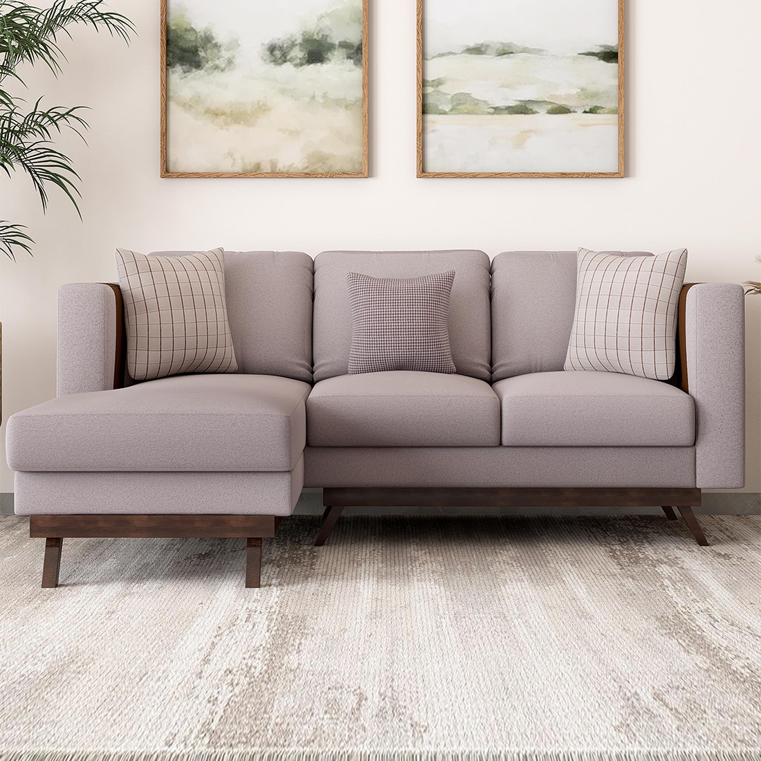 Rubik 3 Seater L Shape Fabric Sofa in Smokey Taupe Colour