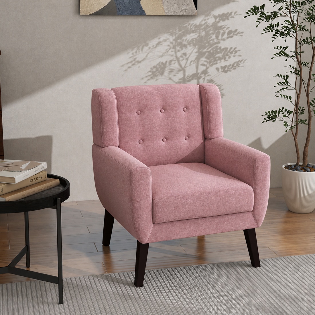 Azriah Boucle Fabric Accent Chair in Pink - KURSIWALLAH