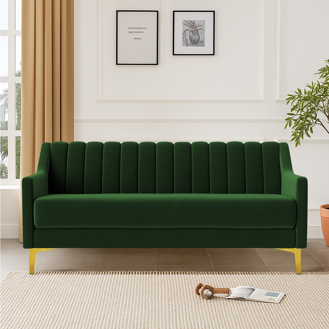 Fame Velvet 3 Seater Sofa in Green Colour - Home Lifestylez