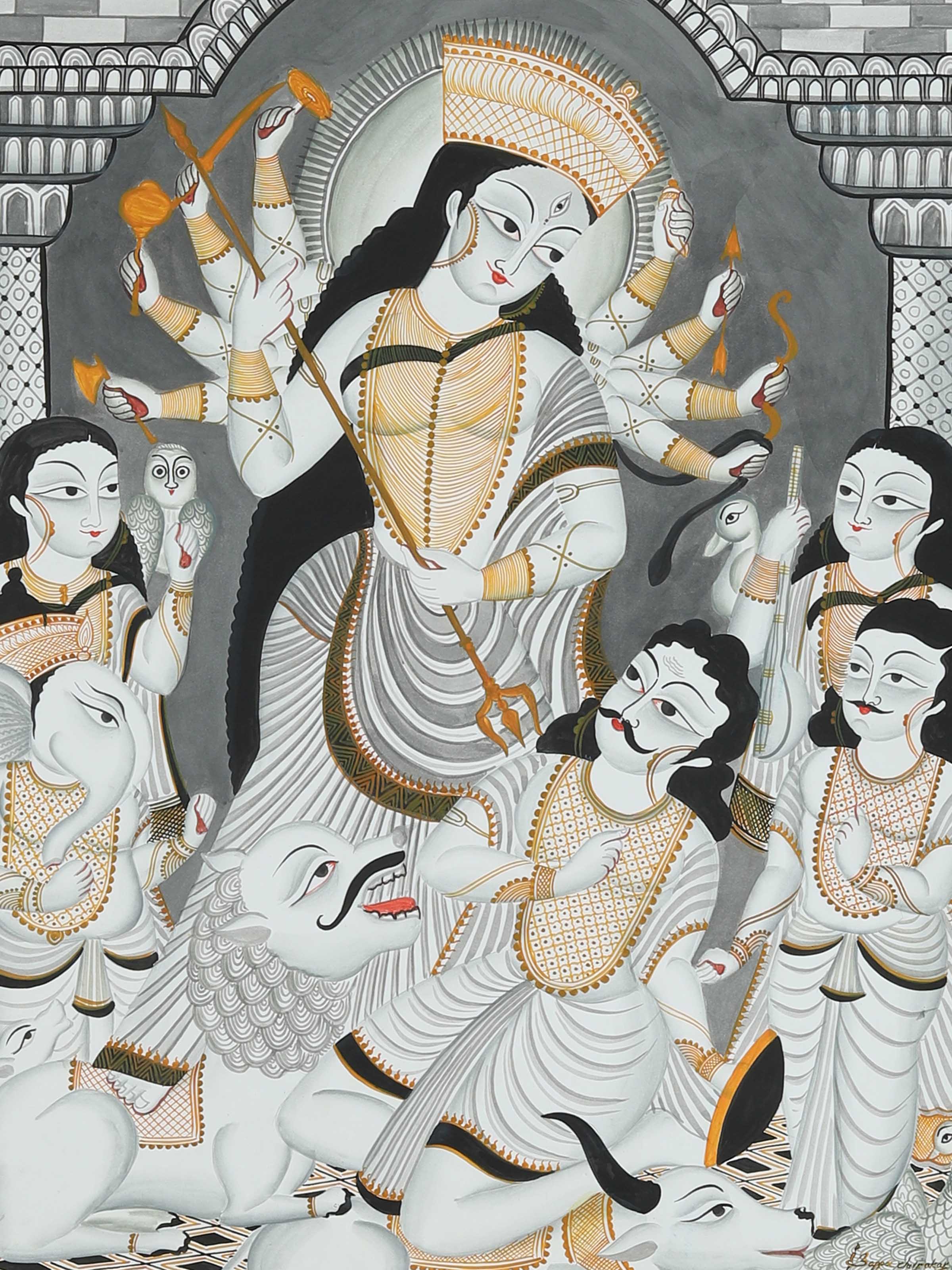 Mahishasur Mardini Kalighat Painting