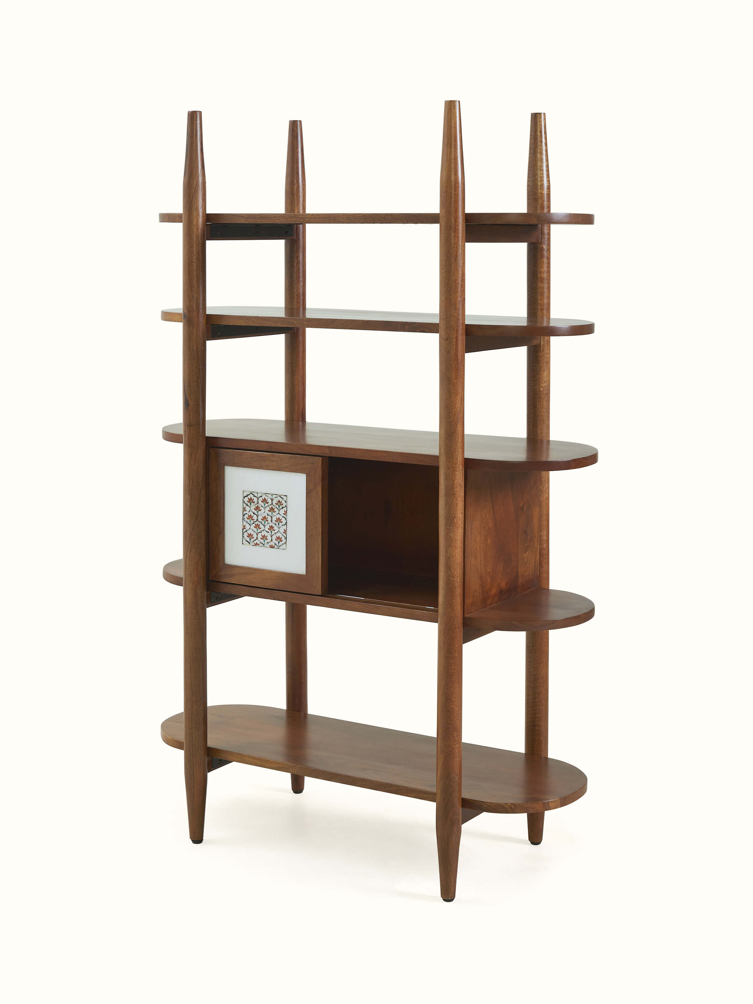 Angled view of Pacchikari Mango Wood Walnut Finish Book Shelf