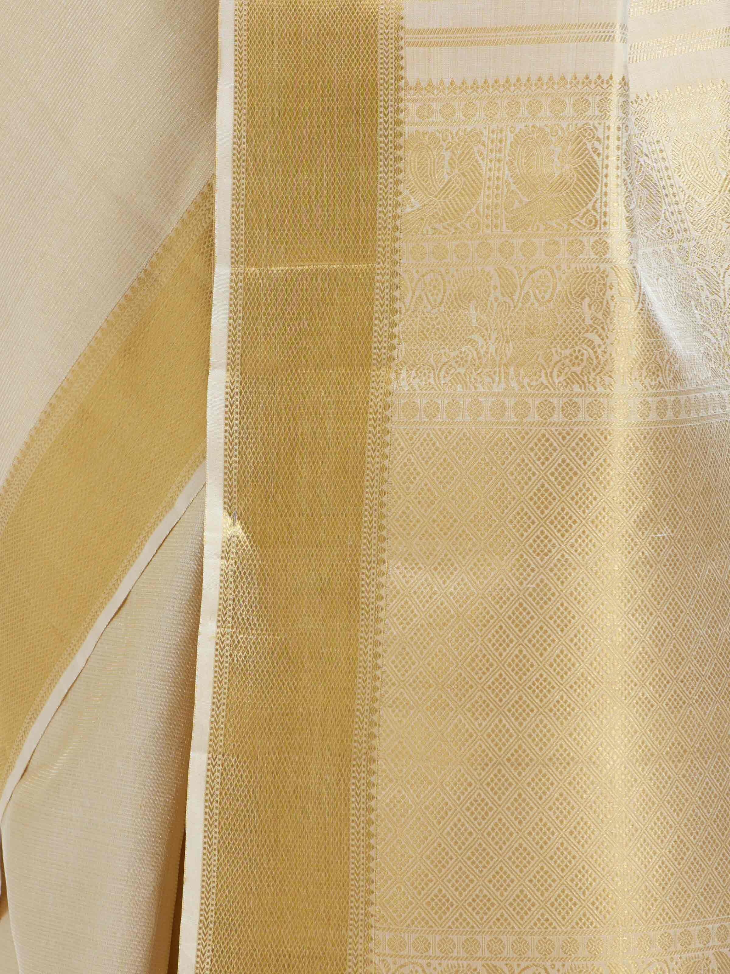 Beige Kancheepuram Silk Zari Saree