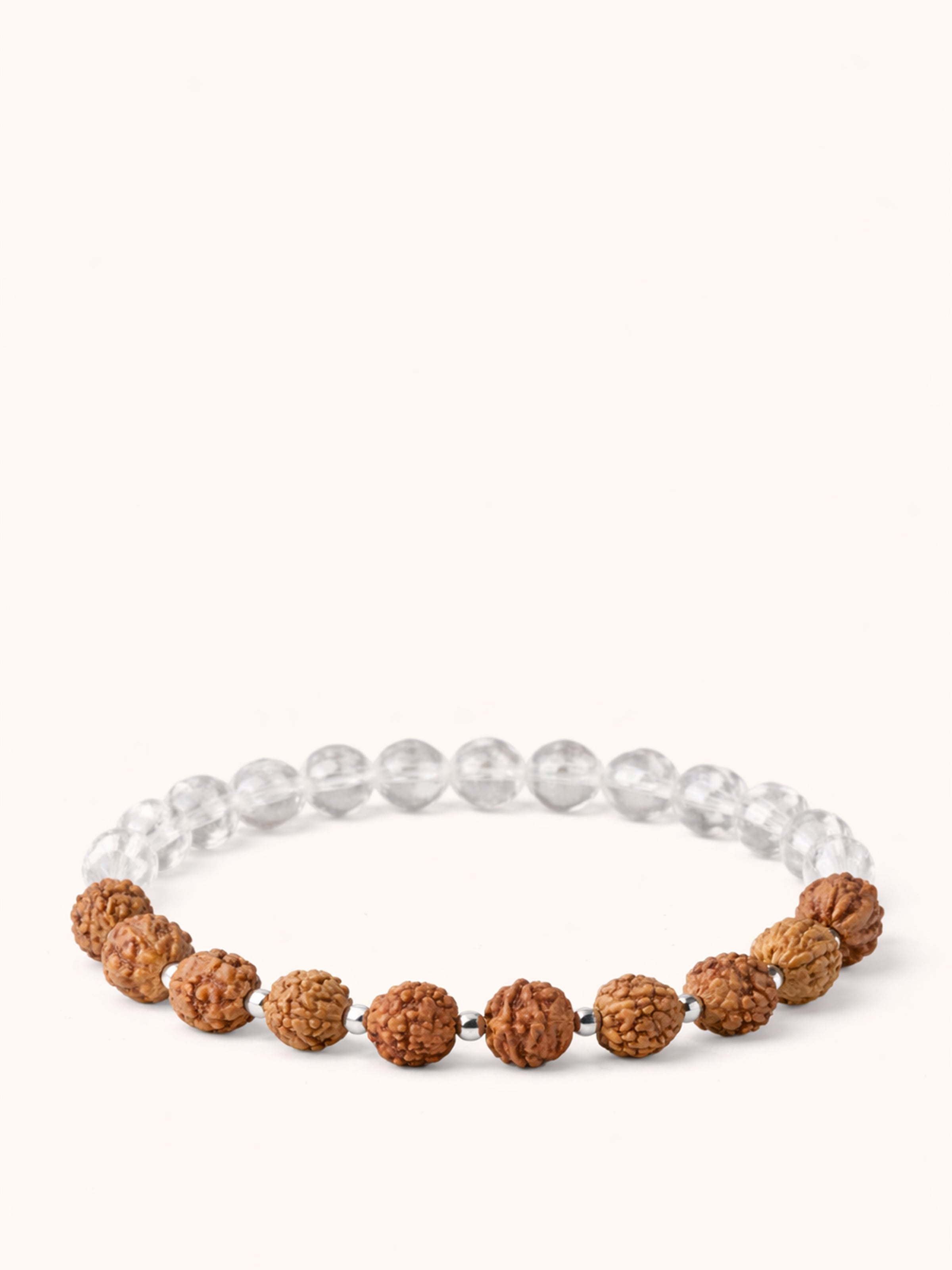 Gemstone Rudraksha & Sphatik Crystal Silver Bracelet
