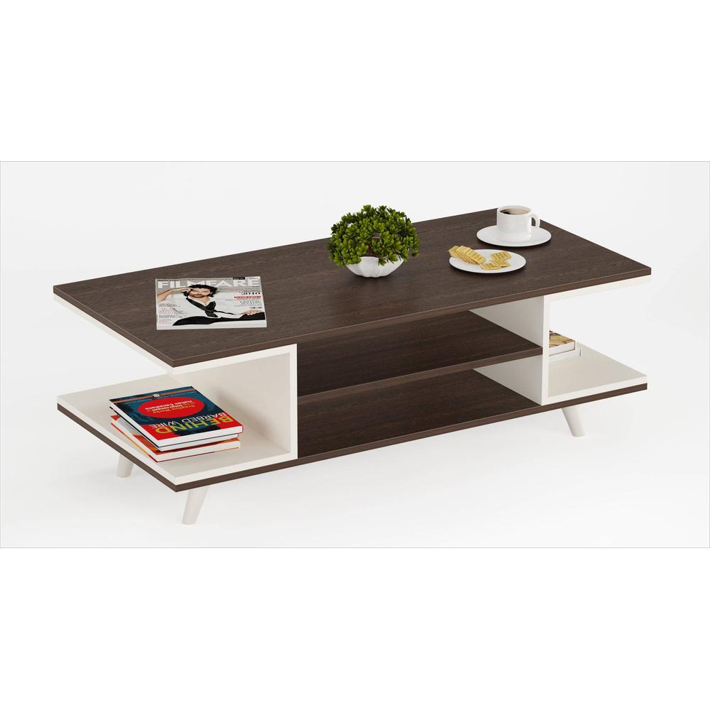 Anatdol Rectangular Engineered Wood Coffee Table In Wenge And White Finish