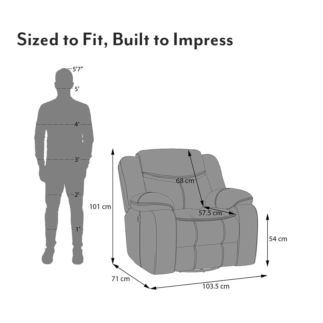 Atticus Single Seater Motorized Swivel Rock Recliner Premium Chenille Fabric