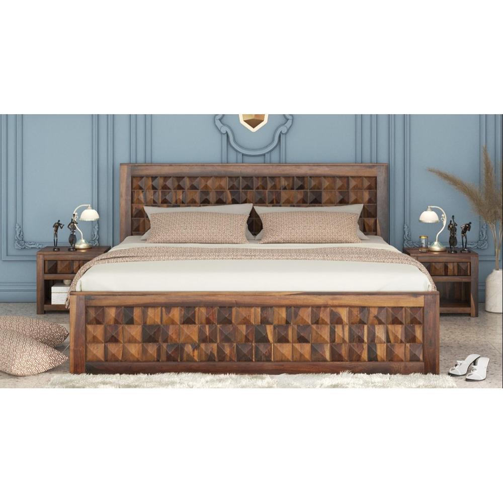 Keaton Sheesham Wood King Size Bed Box Storage Provincial Teak Finish (72 x 78 inches)