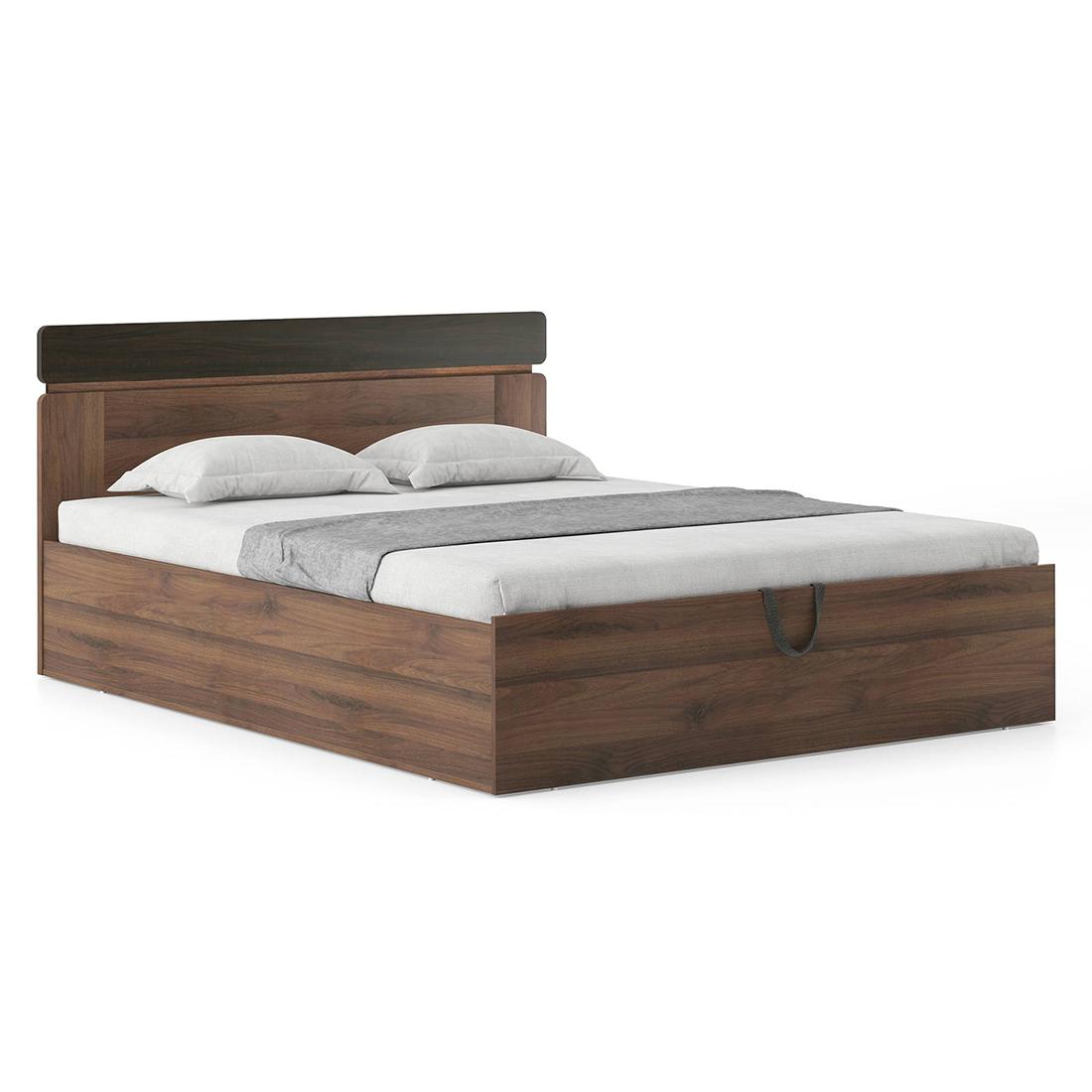 Aruba Engineered Wood Queen Size Hydraulic Storage Bed In Classic Walnut Finish