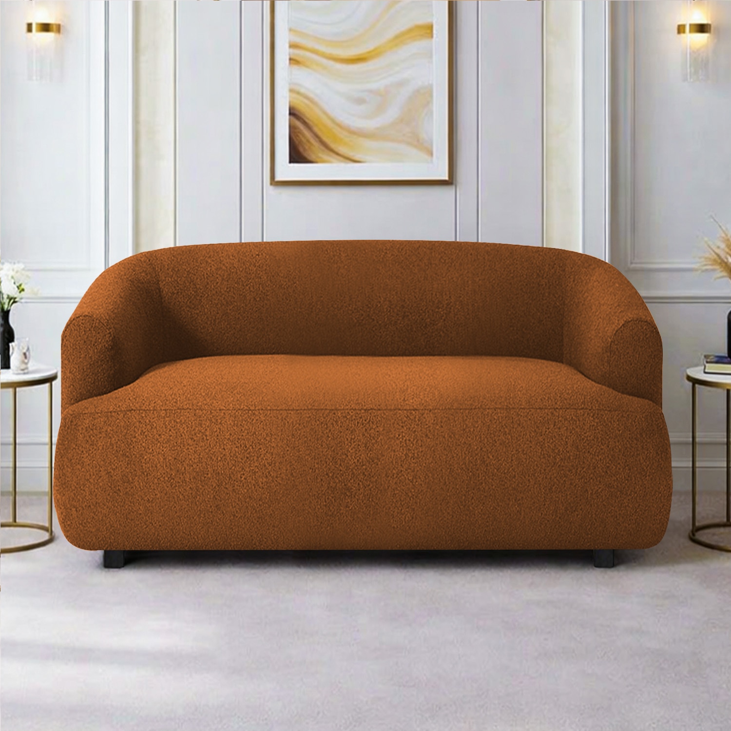 Morgen Boucle Fabric 2 Seater Sofa In Orange - Home Lifestylez