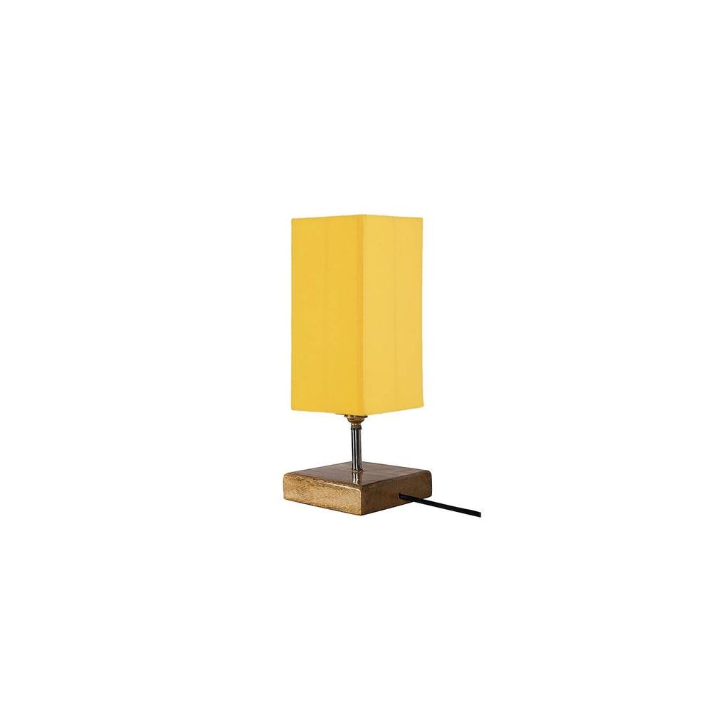 Ethan Yellow cotton table lamp with Square Natural Wood Base