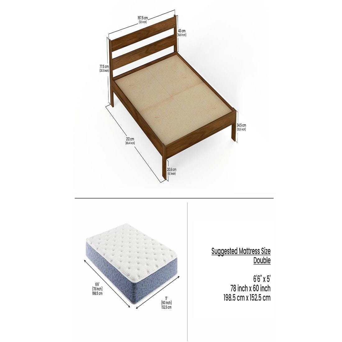 Roverb Engineered Wood Queen Size Non Storage Bed in Brown Maple Finish
