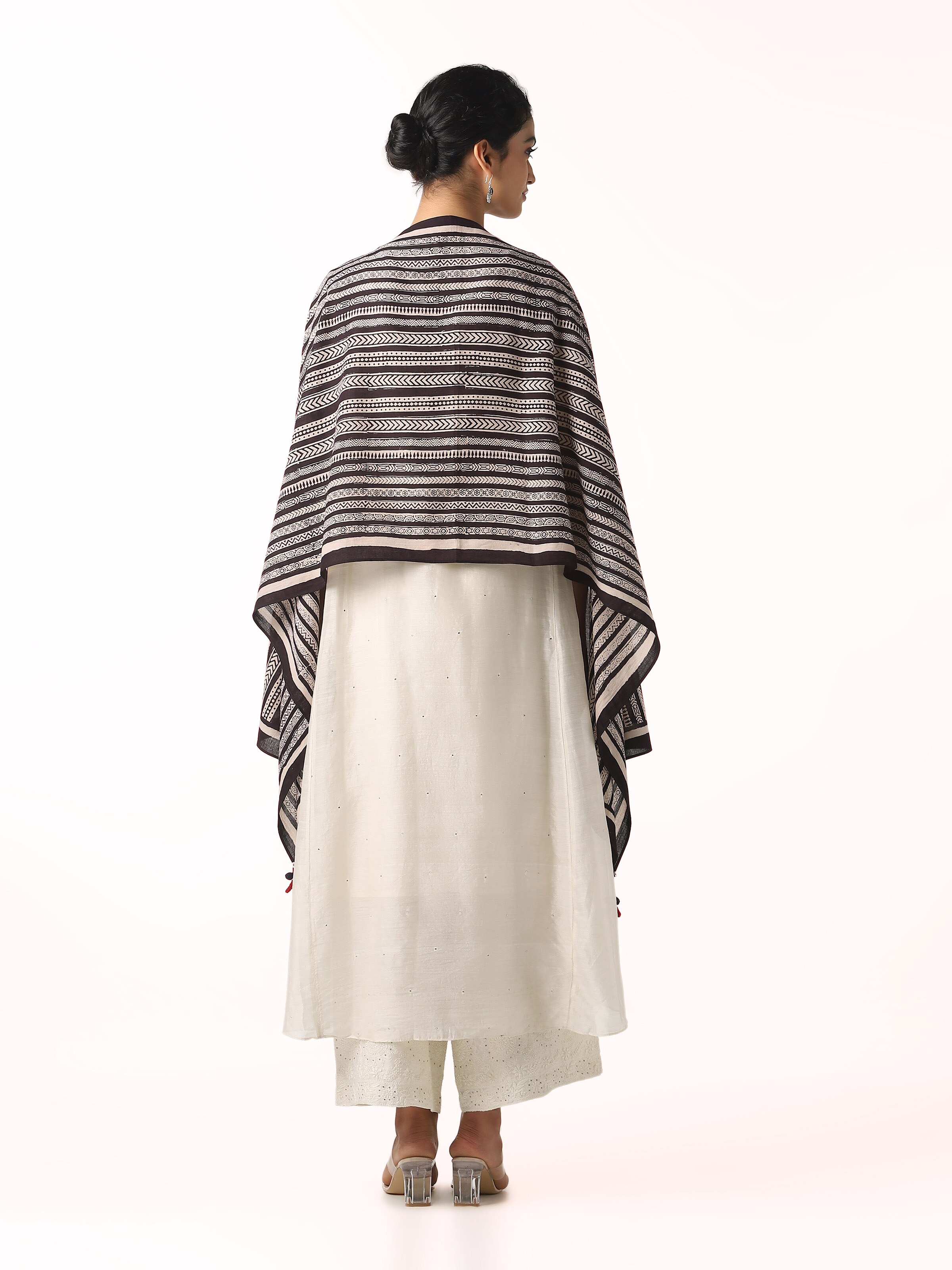 Black Cotton Bagru Block Printed Stole