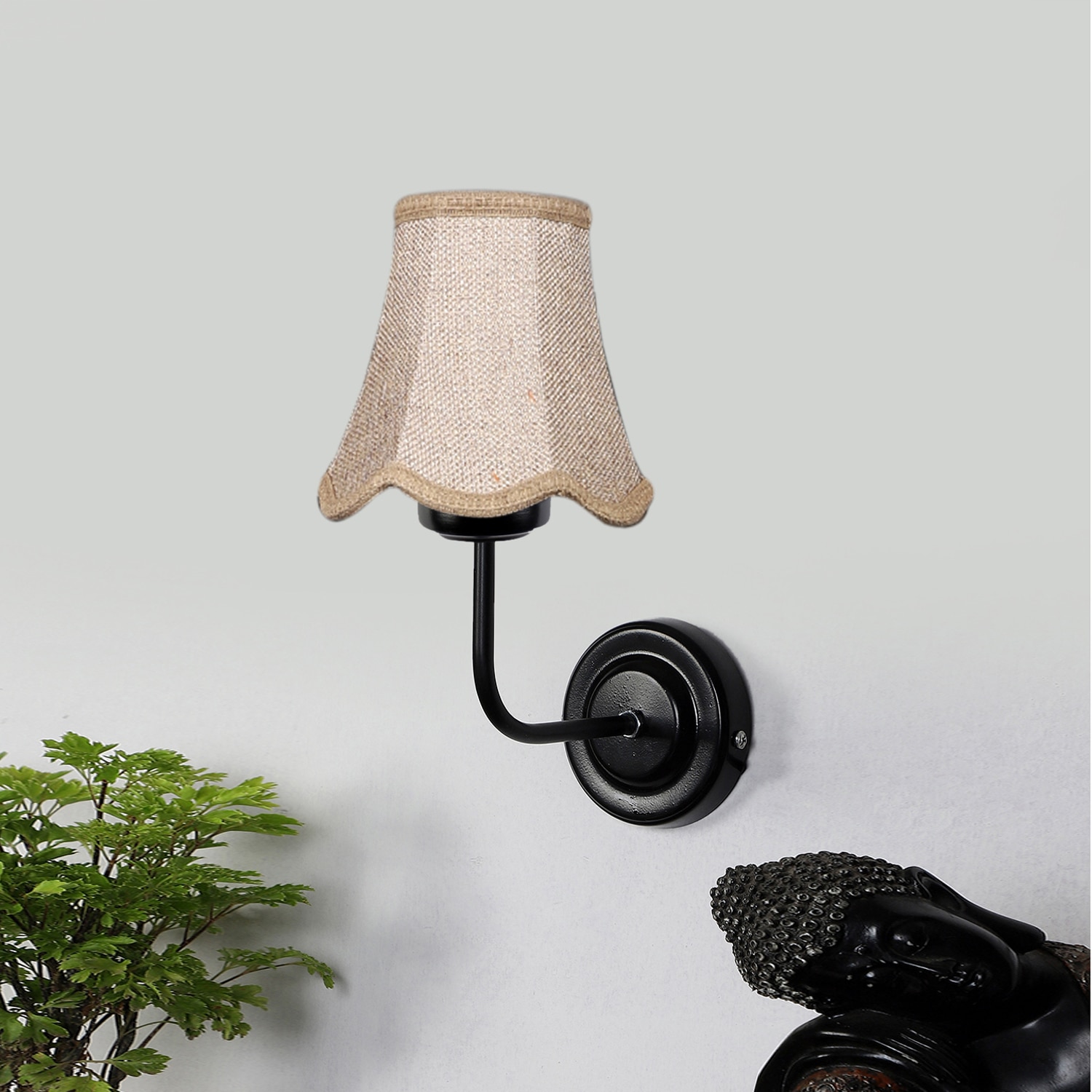 Devansh Black Wall Mounted Lamp With Beige Jute Shade - Devansh