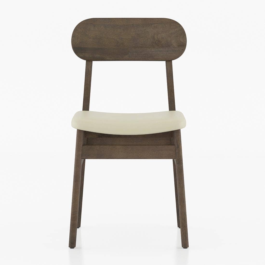 Lunar Solid Wood Dining Chair Set of 2 In Danish Walnut Finish With Ancient Ivory Cream Leatherette Colour