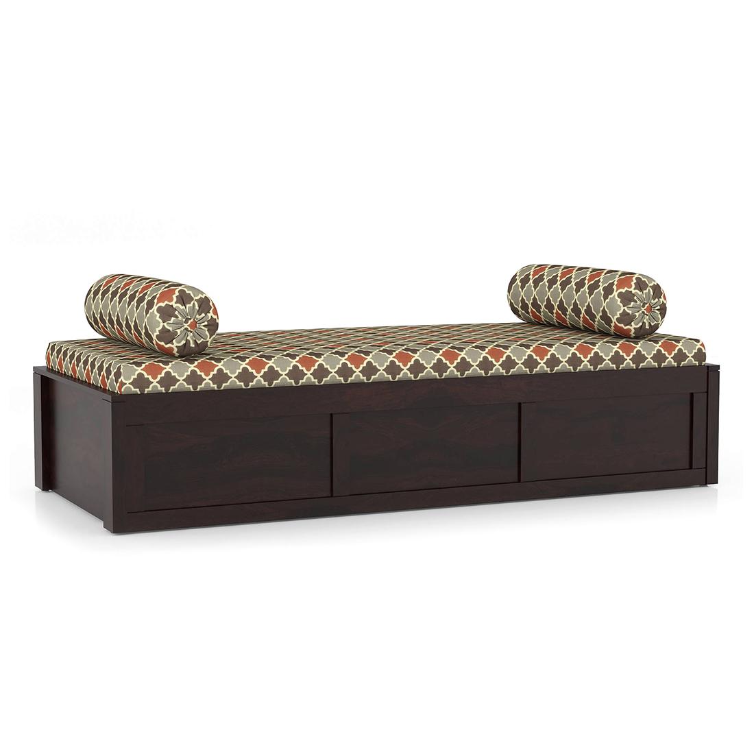 Harvey Diwan in Mahogany Finish with Terracotta and Grey Fabric Colour