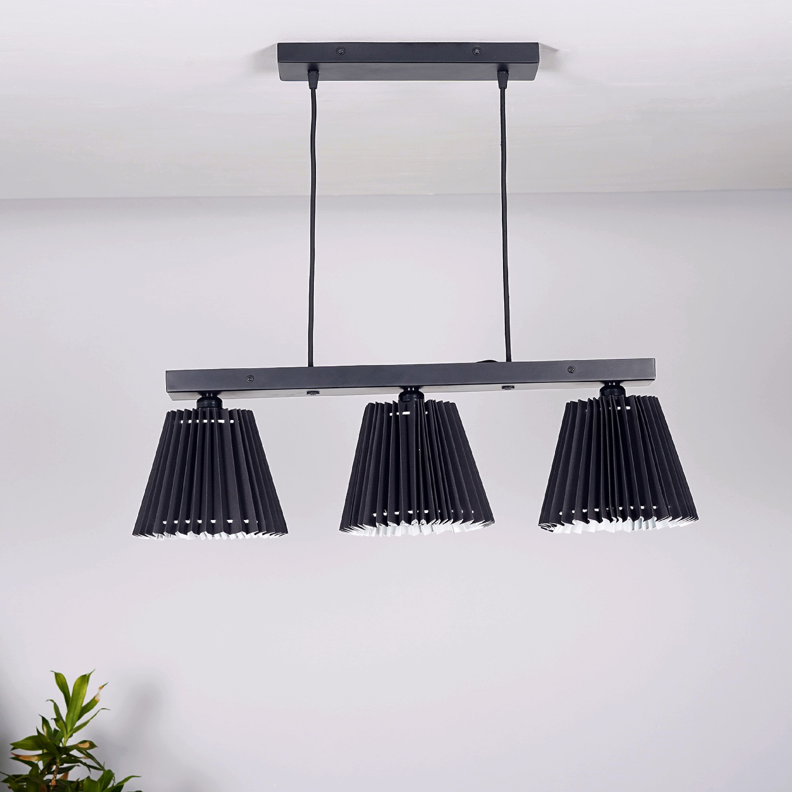 Adeline 3 Light Ceiling Pendant in Black Metal  With Black Cotton Shade