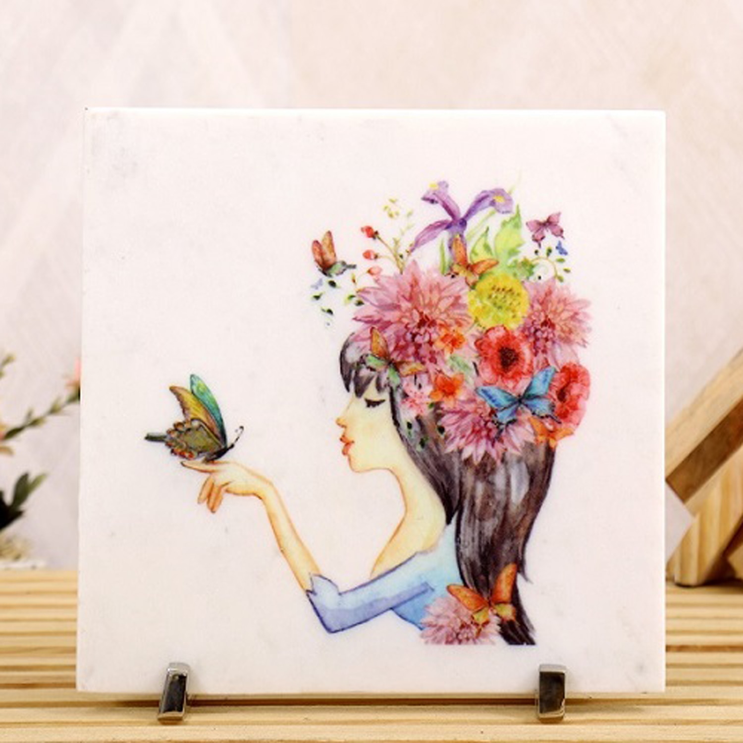 Girl with flowers Marble Showpiece - Posh N Plush
