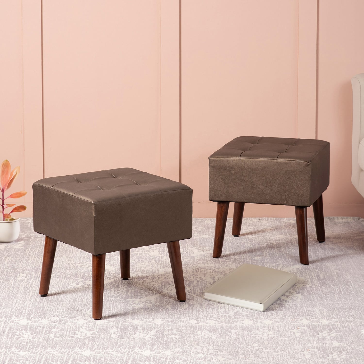 Axel Faux Leather Wooden bench stool for bedroom Set of 2
