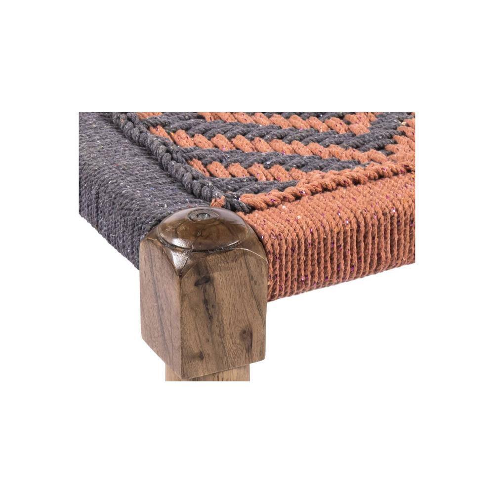 Riaza Solid Wood Maachi Foot Stool in Grey & Orange Canning