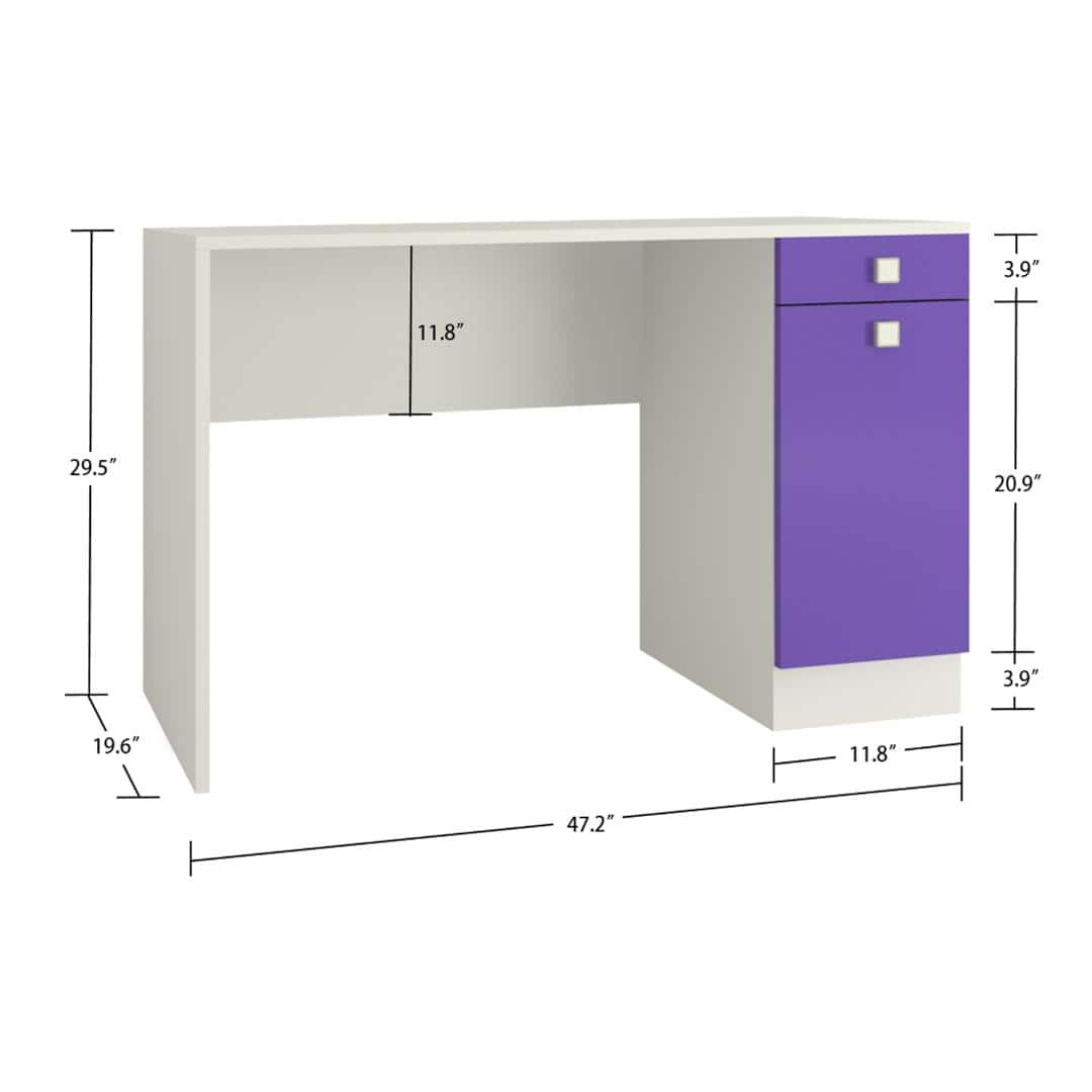 Celestia Kids Study Desk with Shuttered Cabinet and Drawer in Lavender Purple Colour