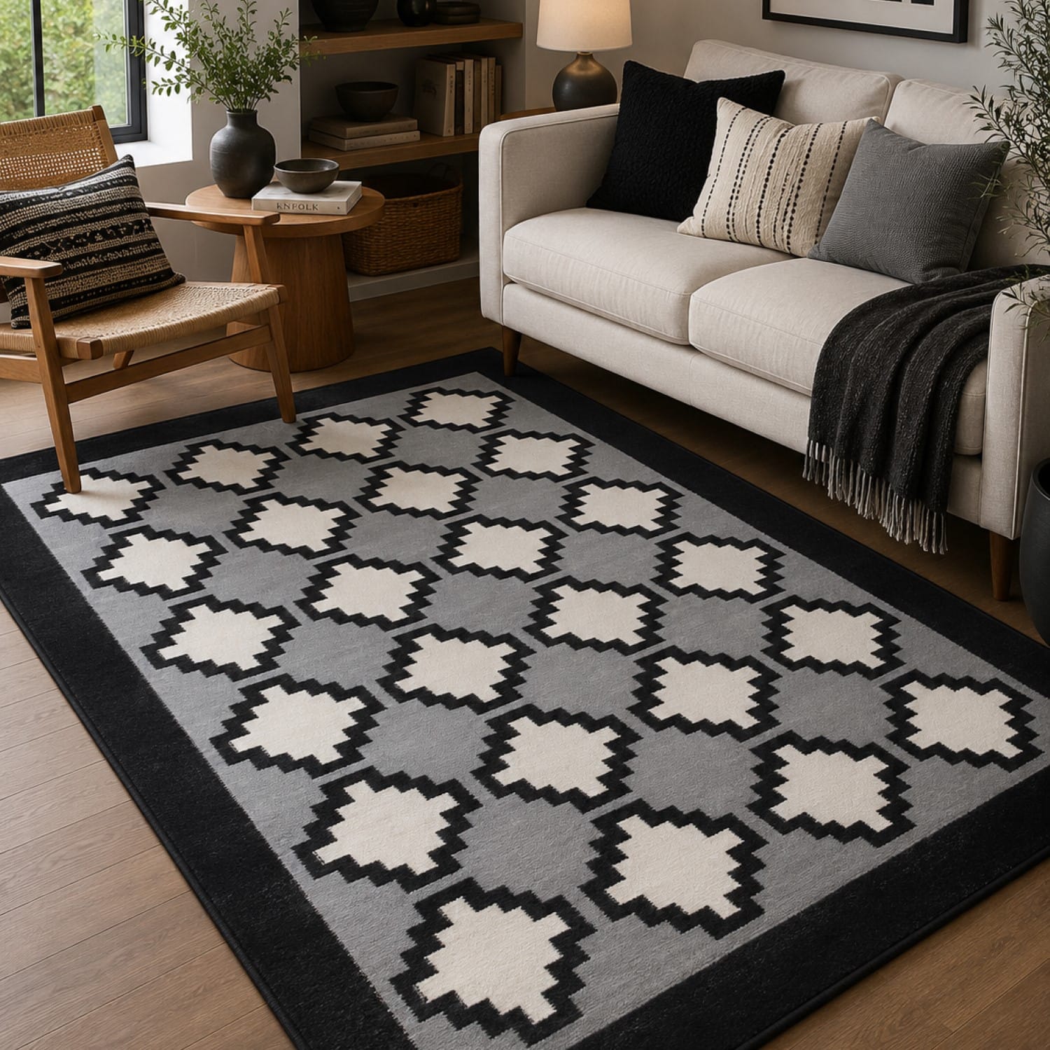 Imperial Knots Black and White Kilim Hand Woven Dhurrie 4x6 Feet