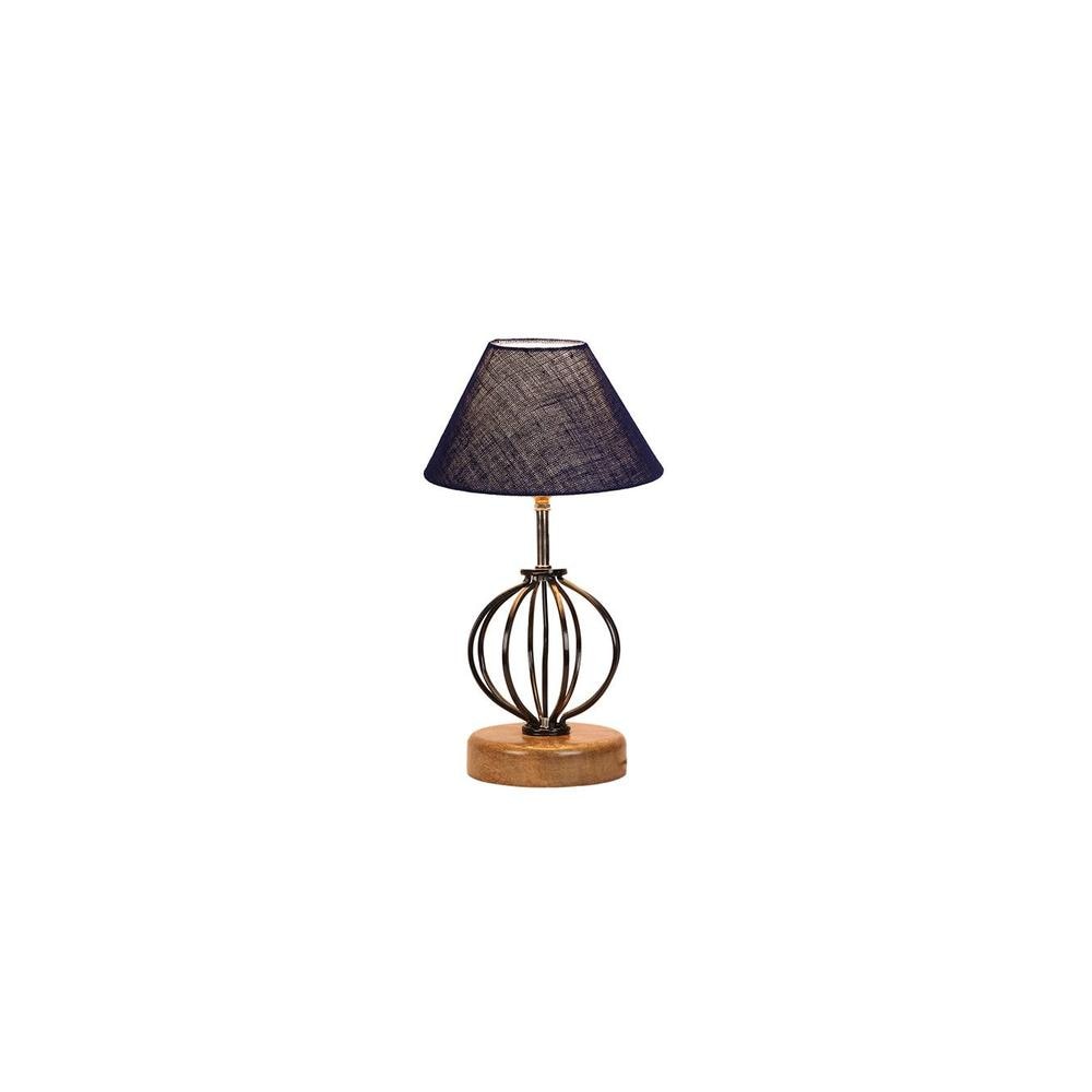 Alexis Blue Jute Table lamp with Wood & Iron Base