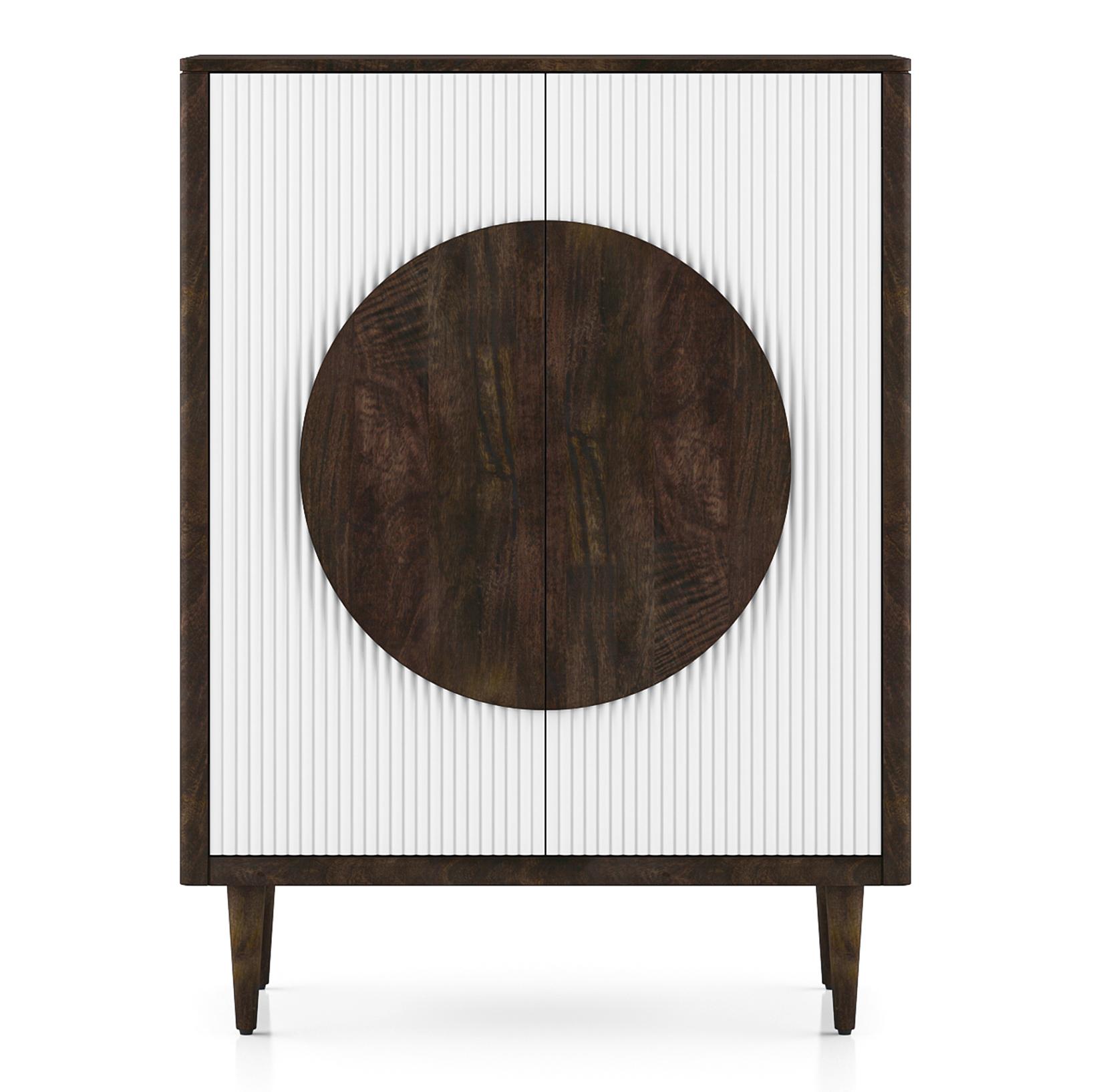 Satsuki Solid Wood Bar Cabinet in White and Walnut finish