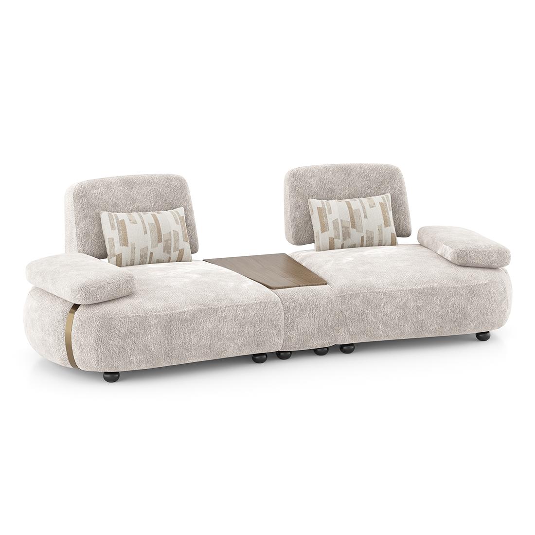 Soho 3 Seater Fabric Sofa With Modular Wood Top Table In Turtledove Fabric