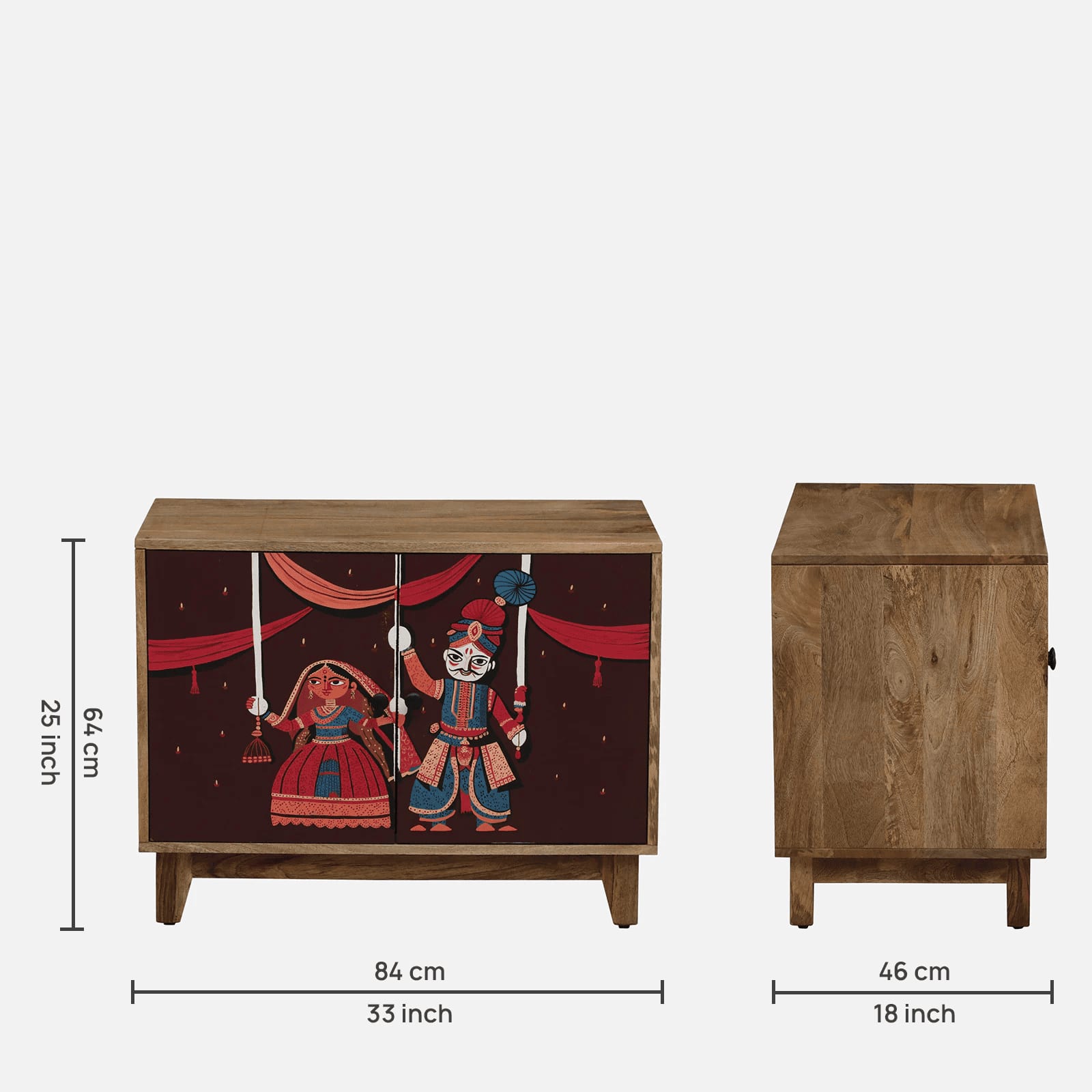 Darby Mango Wood Hand Painted Multicolour 2 Door Small Cabinet In Natural Finish