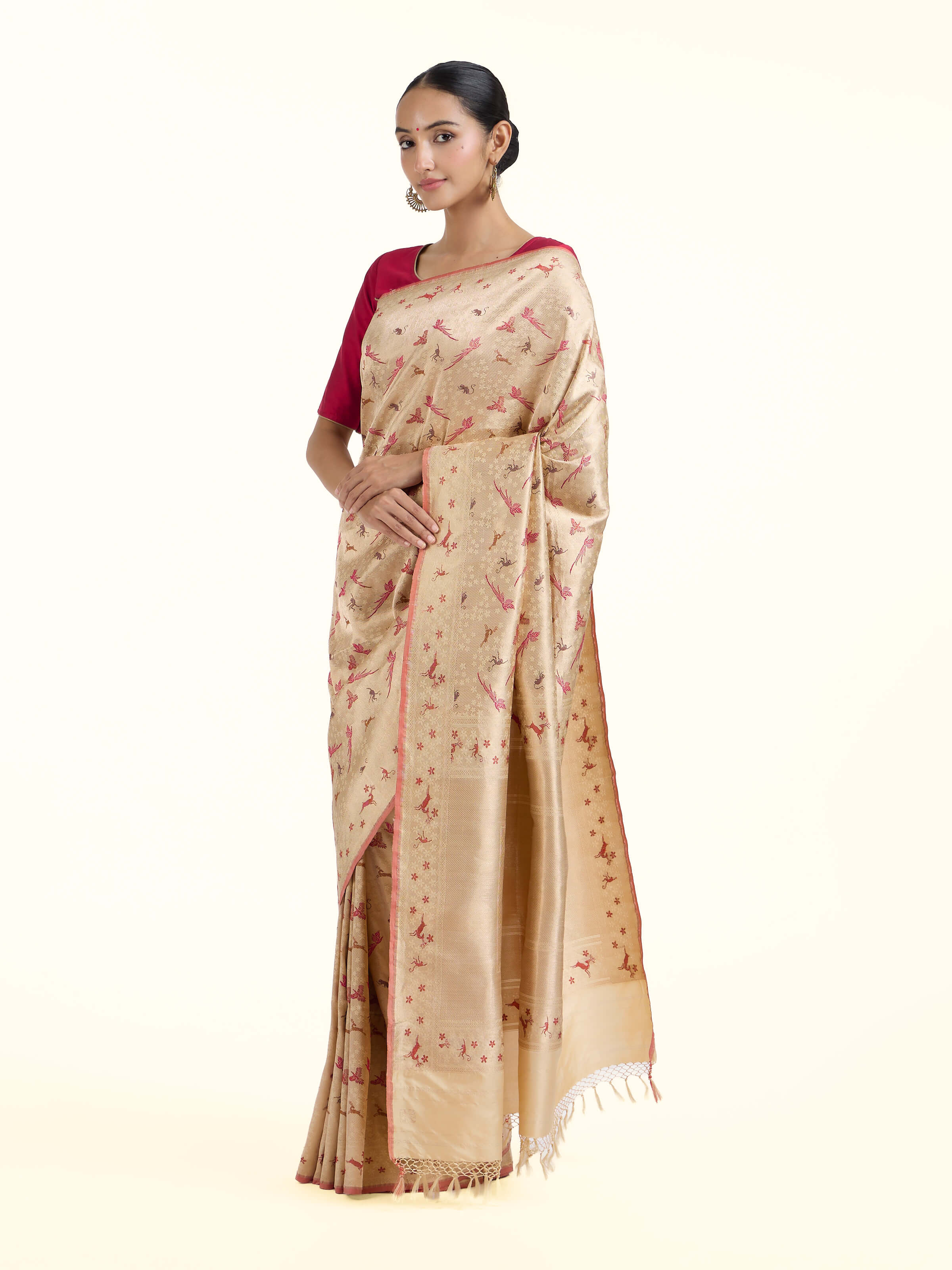 Beige Banarasi Brocade Silk Saree