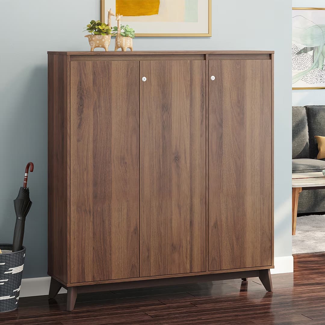 Webster 32 Pair Shoe Rack in Classic Walnut Finish