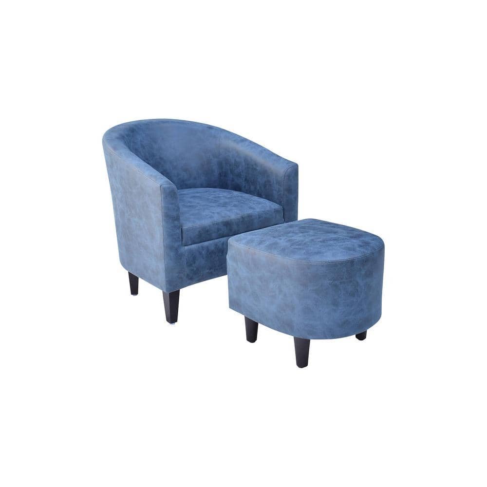 Valencia Accent Chair With Ottoman & Cushion - Blue