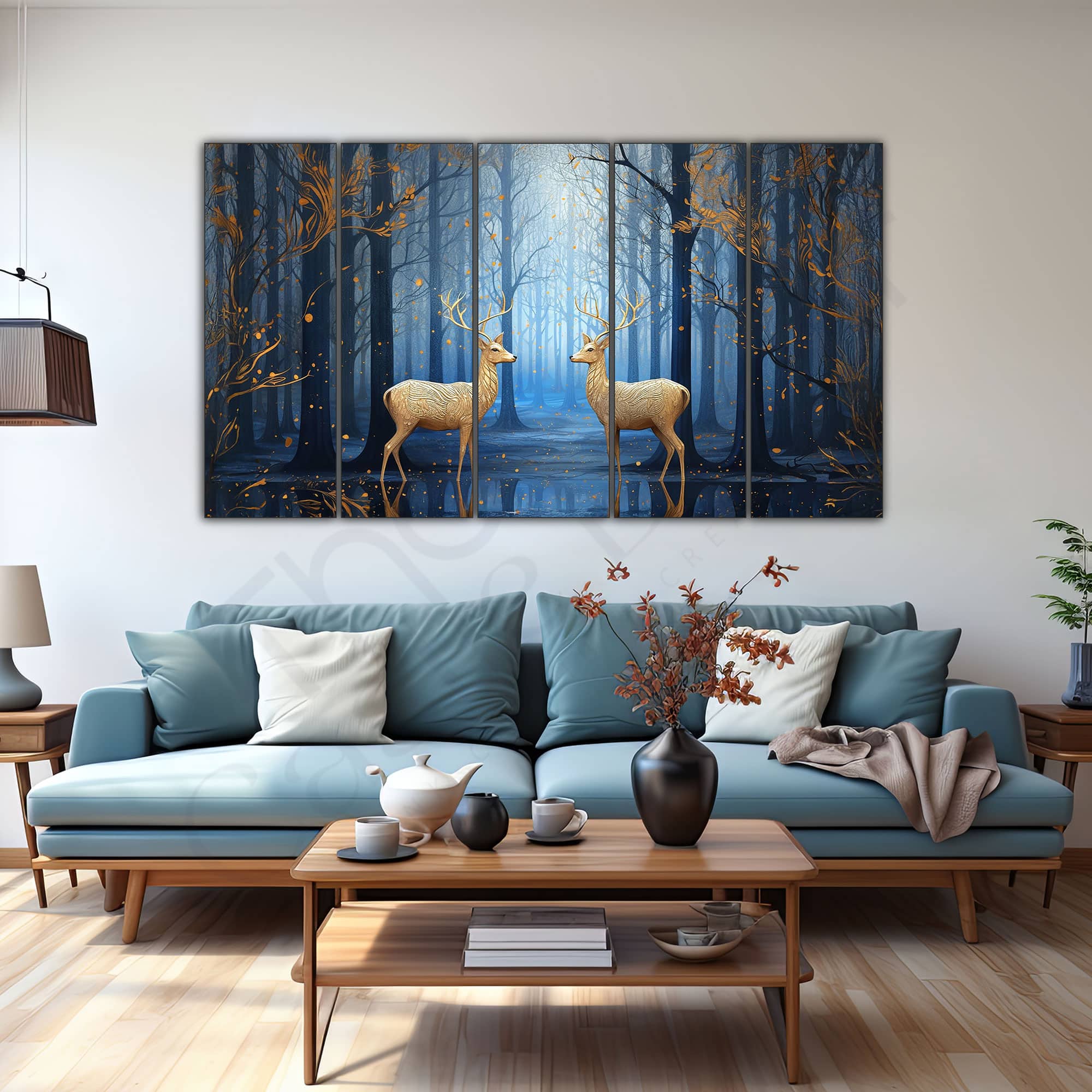 The Castle Decor Golden Deer Wall Art Framed Painting 27x48 Inch (Style 2) - The Castle Decor